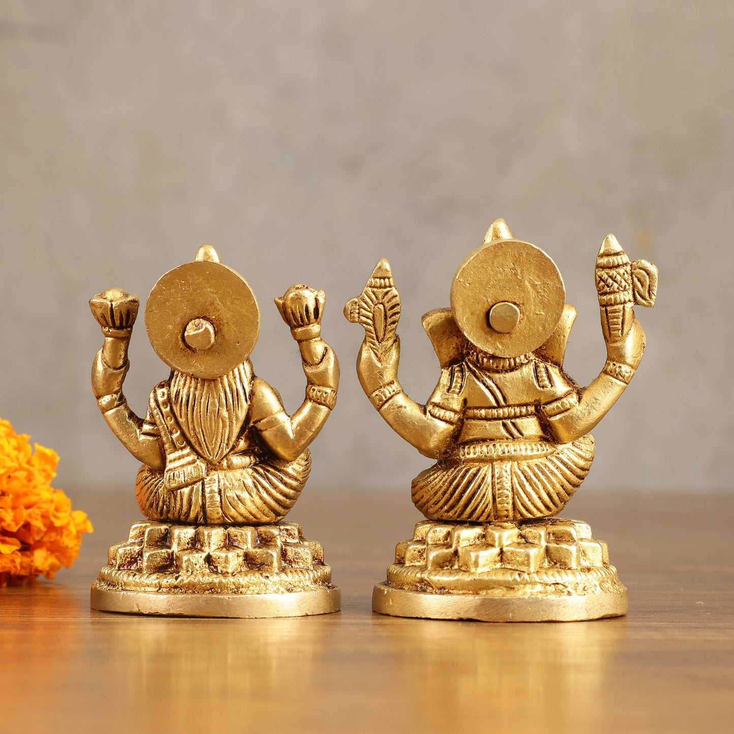 Pure Brass Small Ganesh Lakshmi Idols - 3.5 Inches