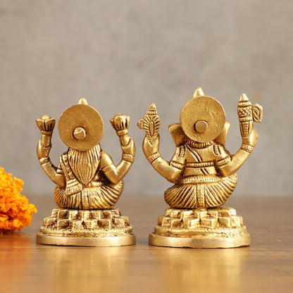 Pure Brass Small Ganesh Lakshmi Idols - 3.5 Inches