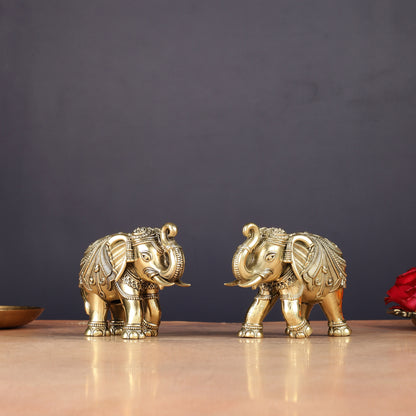 Brass Superfine Elephant Miniature pair Showpieces 4"