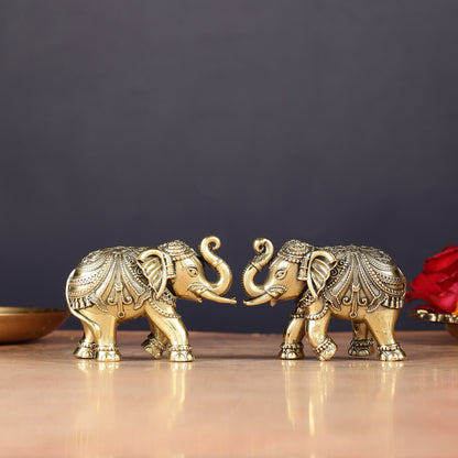 Brass Superfine Elephant Miniature pair Showpieces 4"