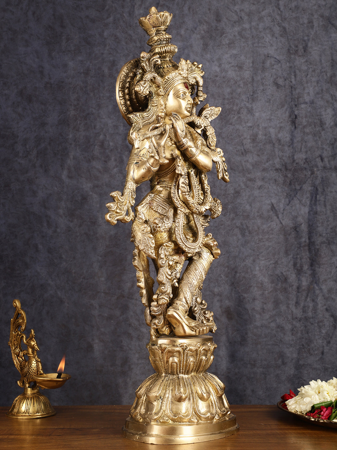 Divine Brass Krishna Playing Flute Statue - 24 Inches