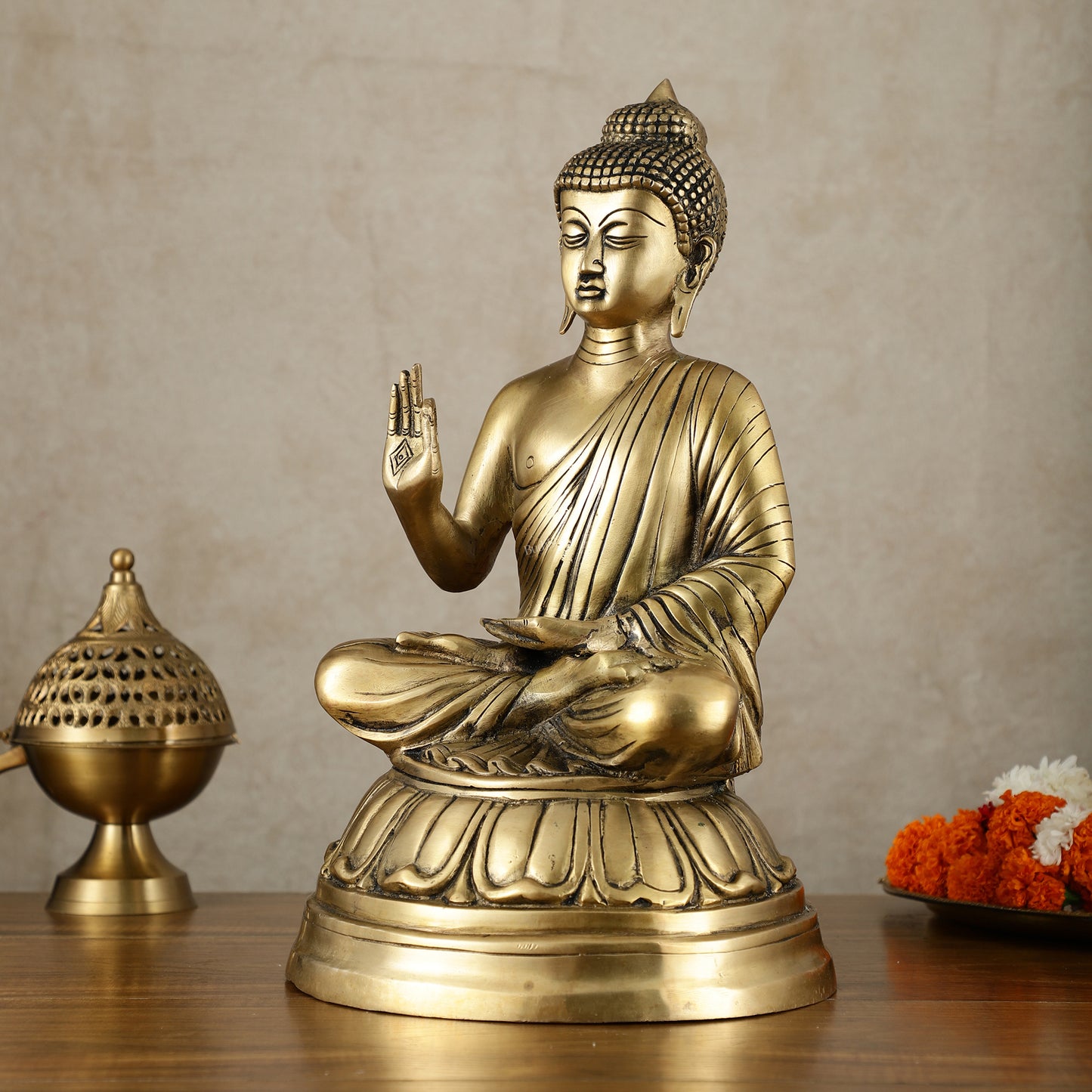 Unique Pure Brass Blessing Buddha Statue - 16 Inch