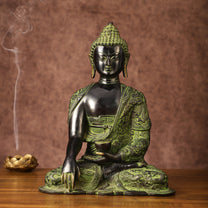 Buy Pure Brass Buddha in Bhoomisparsha Nirvana Mudra with Dragon