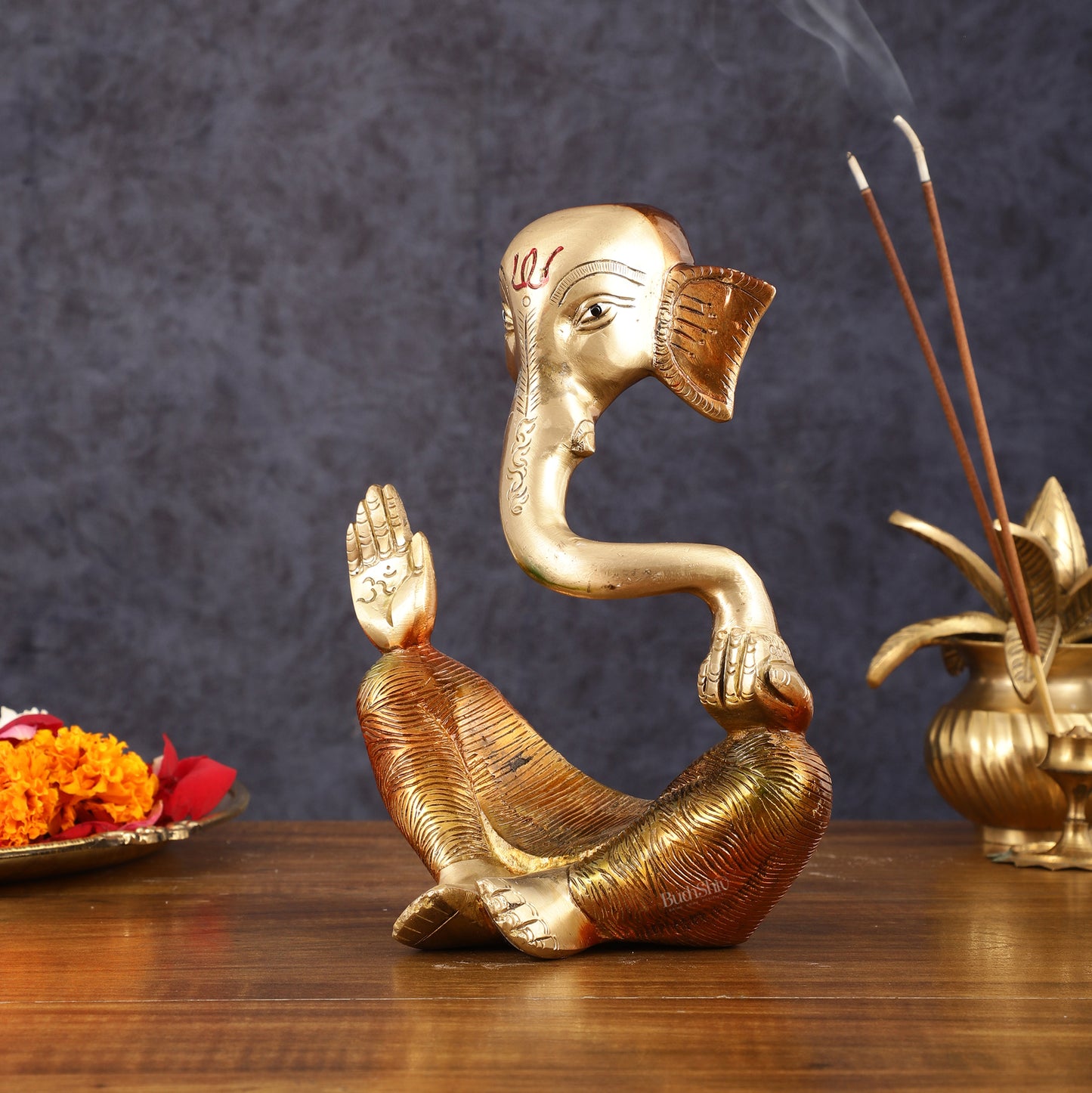 Ganesha Brass idol modern Abstract Antique finish | 8.5 inch