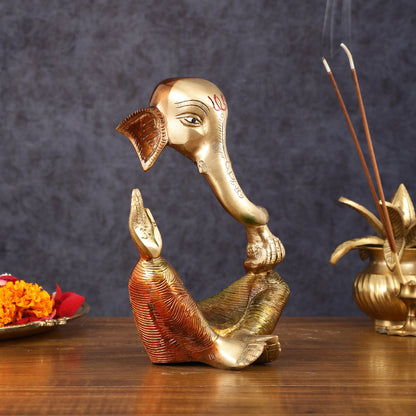 Ganesha Brass idol modern Abstract Antique finish | 8.5 inch