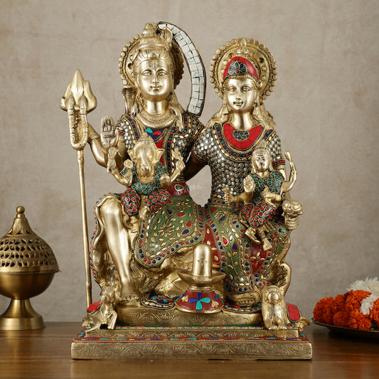 Handcrafted Brass Lord Shiva Family Statue - Meenakari | 18" Height