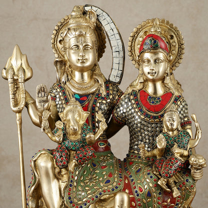 Handcrafted Brass Lord Shiva Family Statue - Meenakari | 18" Height