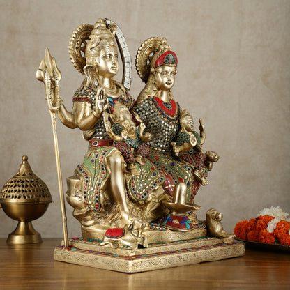 Handcrafted Brass Lord Shiva Family Statue - Meenakari | 18" Height