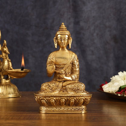 Finely Crafted Brass Blessing Buddha Statue - 7 Inch