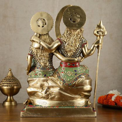 Handcrafted Brass Lord Shiva Family Statue - Meenakari | 18" Height