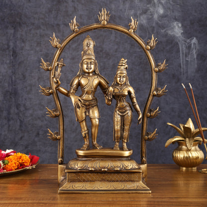 Pure Brass Antique Chola Style Shiv Parvati Idol - 14" Height