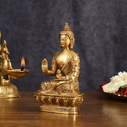 Finely Crafted Brass Blessing Buddha Statue - 7 Inch