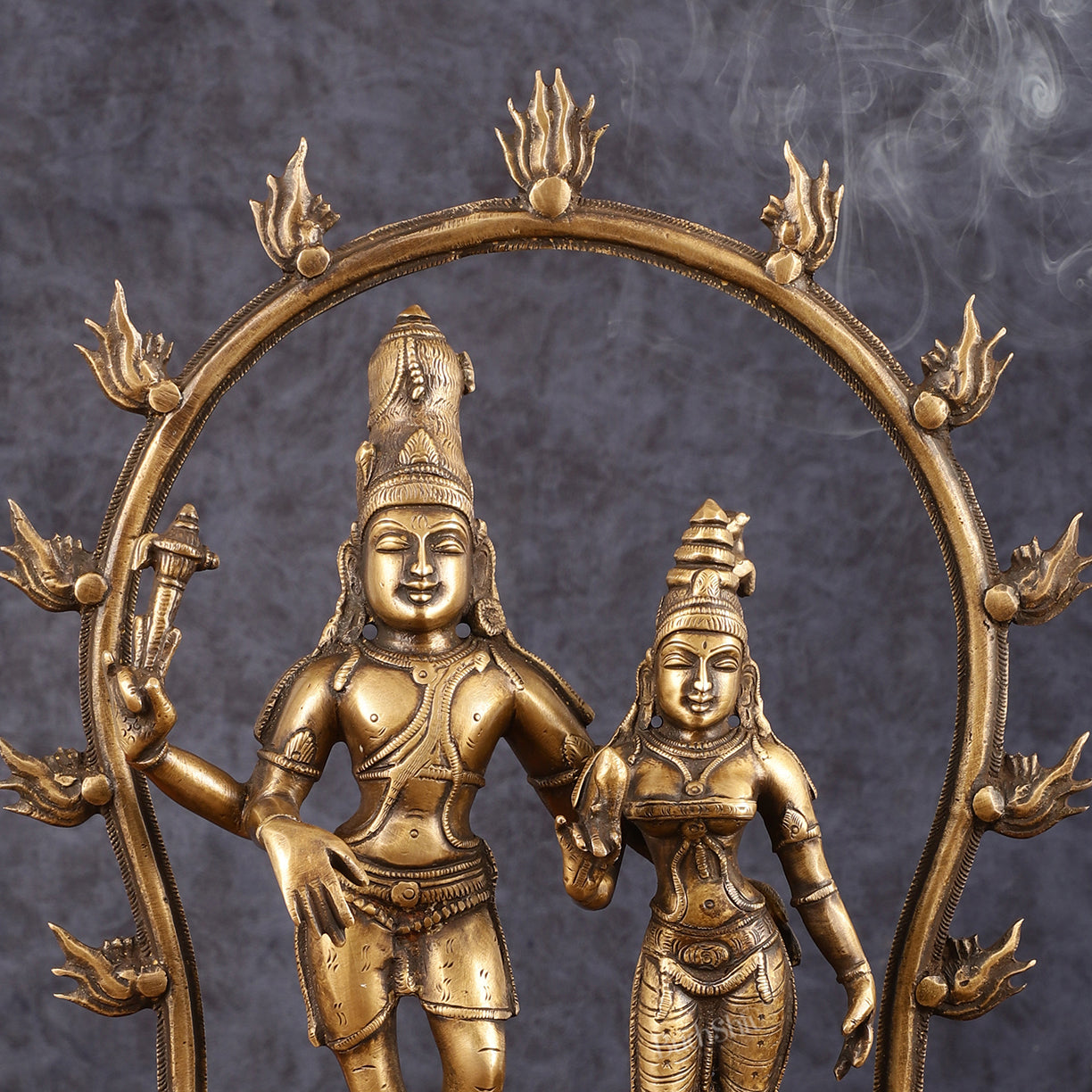 Pure Brass Antique Chola Style Shiv Parvati Idol - 14" Height