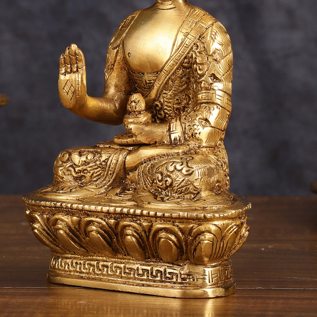 Finely Crafted Brass Blessing Buddha Statue - 7 Inch