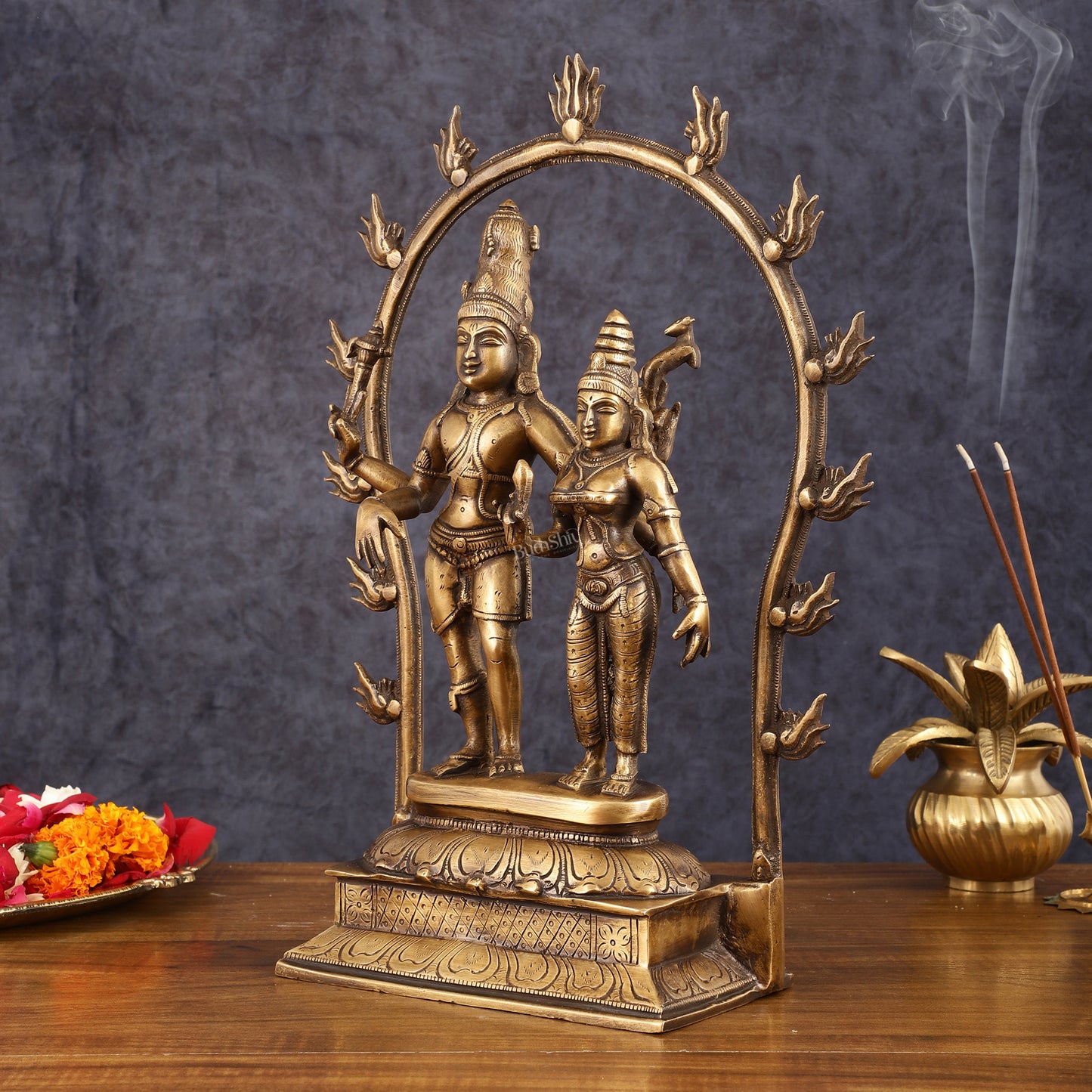 Pure Brass Antique Chola Style Shiv Parvati Idol - 14" Height