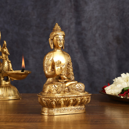 Finely Crafted Brass Blessing Buddha Statue - 7 Inch