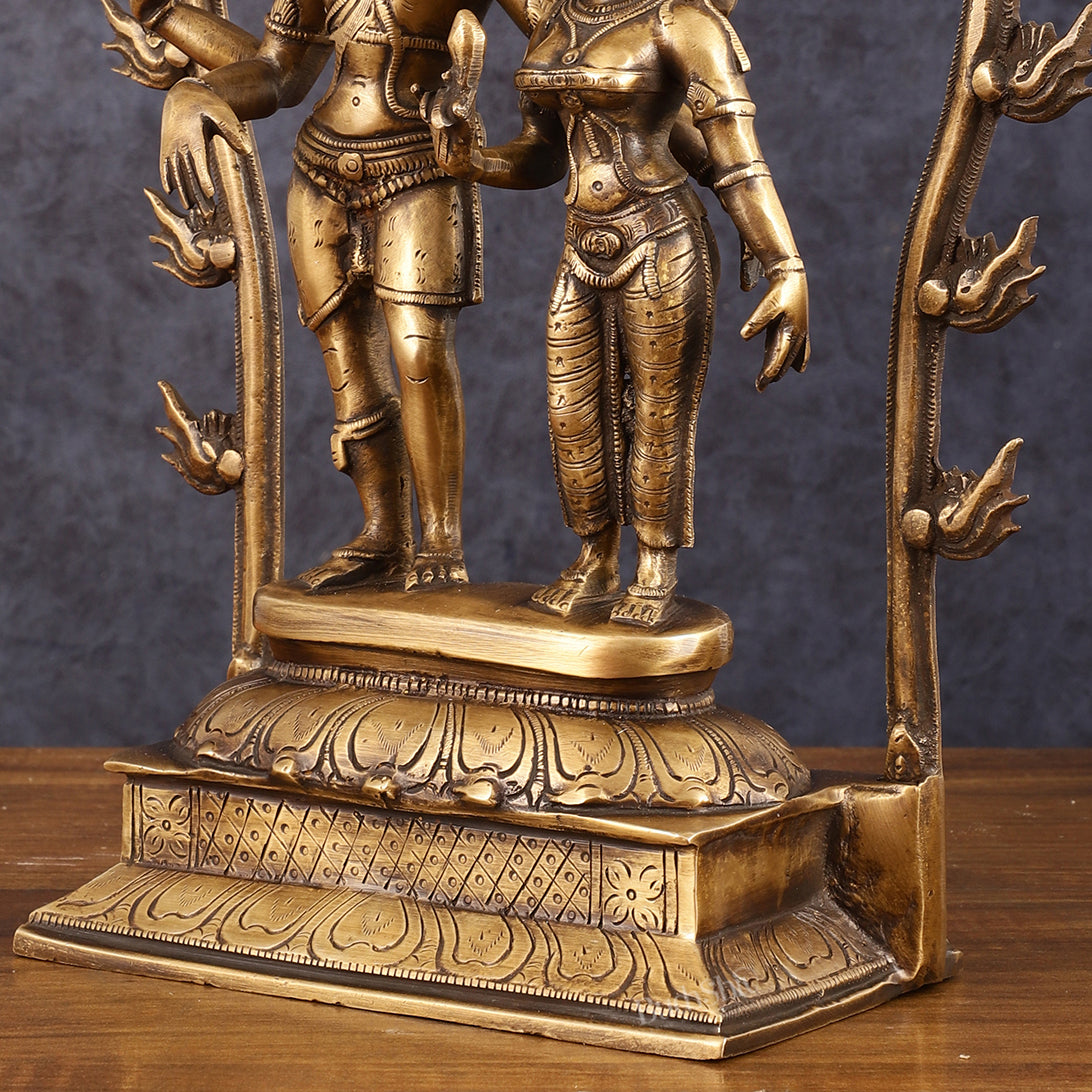 Pure Brass Antique Chola Style Shiv Parvati Idol - 14" Height