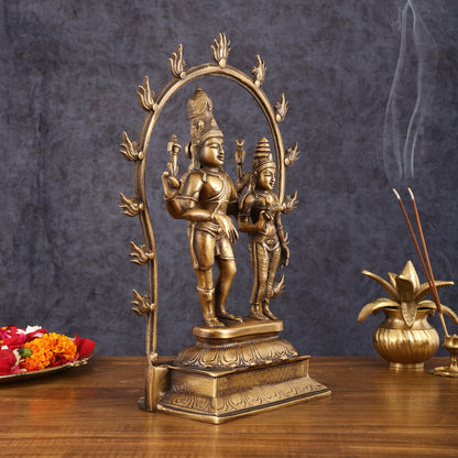 Pure Brass Antique Chola Style Shiv Parvati Idol - 14" Height