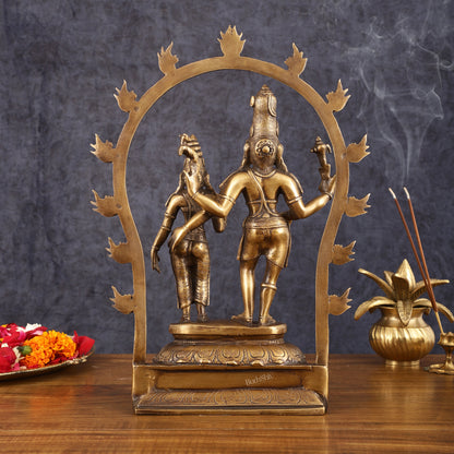 Pure Brass Antique Chola Style Shiv Parvati Idol - 14" Height