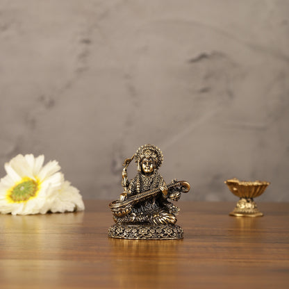 Pure brass superfine Small goddess Saraswati idol 3"