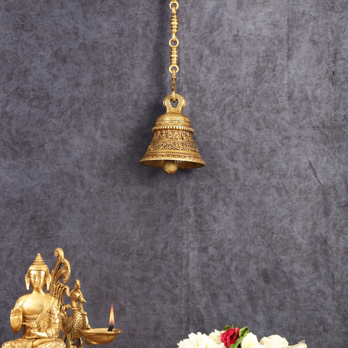 Pure Brass Dashavatar Engraved Hanging Temple Bell