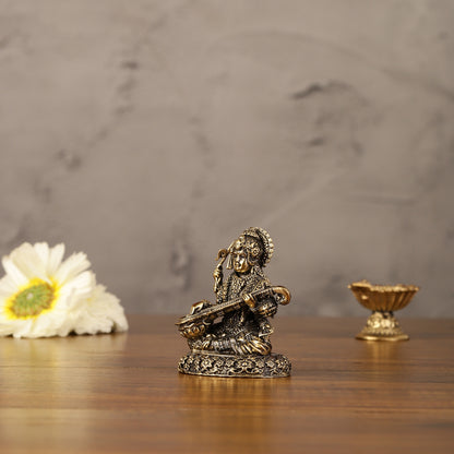 Pure brass superfine Small goddess Saraswati idol 3"