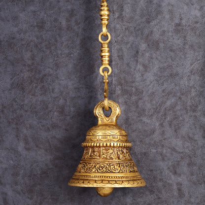 Pure Brass Dashavatar Engraved Hanging Temple Bell