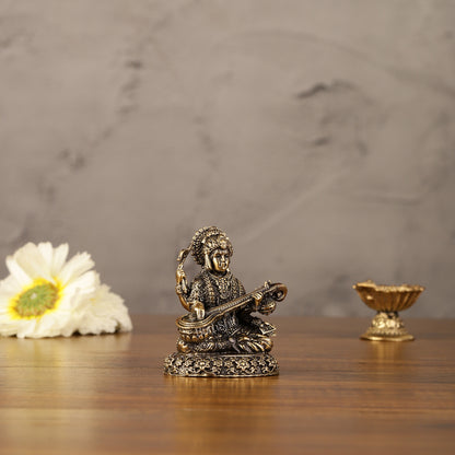 Pure brass superfine Small goddess Saraswati idol 3"