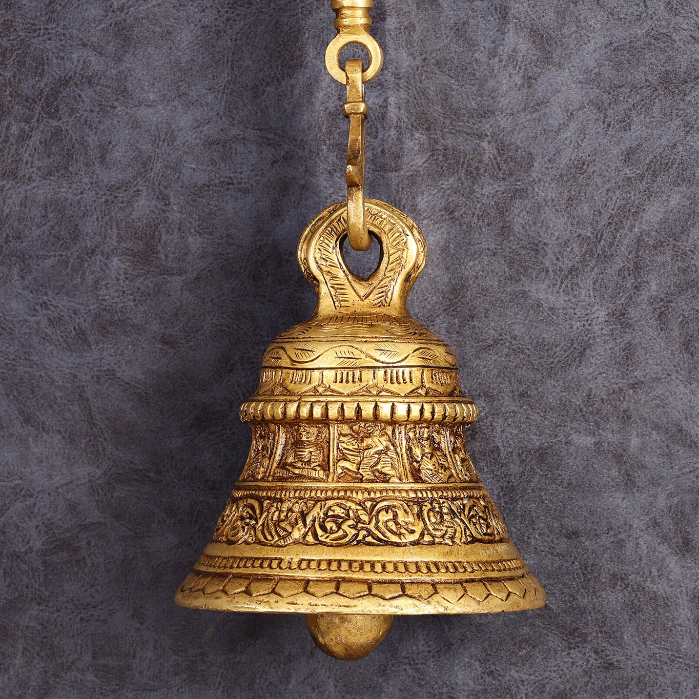 Pure Brass Dashavatar Engraved Hanging Temple Bell