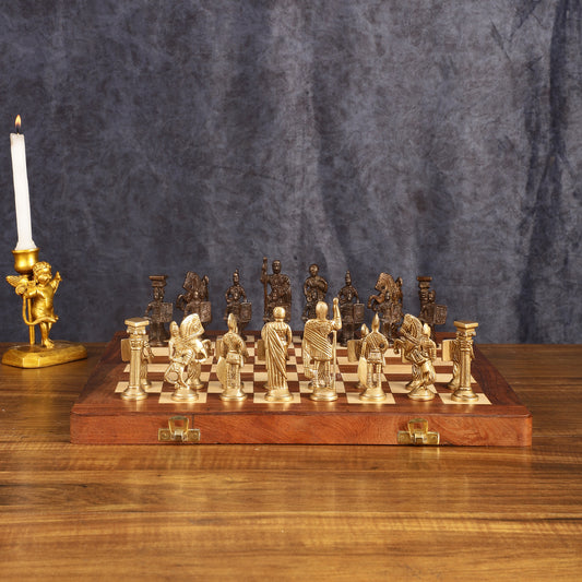 Brass Chess with wooden board