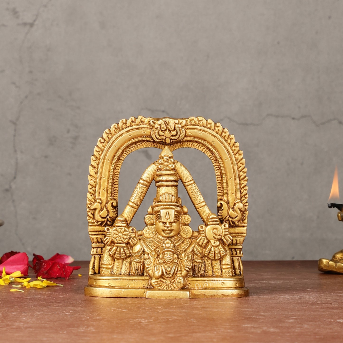 Brass Tirupati Balaji Face with Lakshmi Bust Table Accent - 4.25-inch