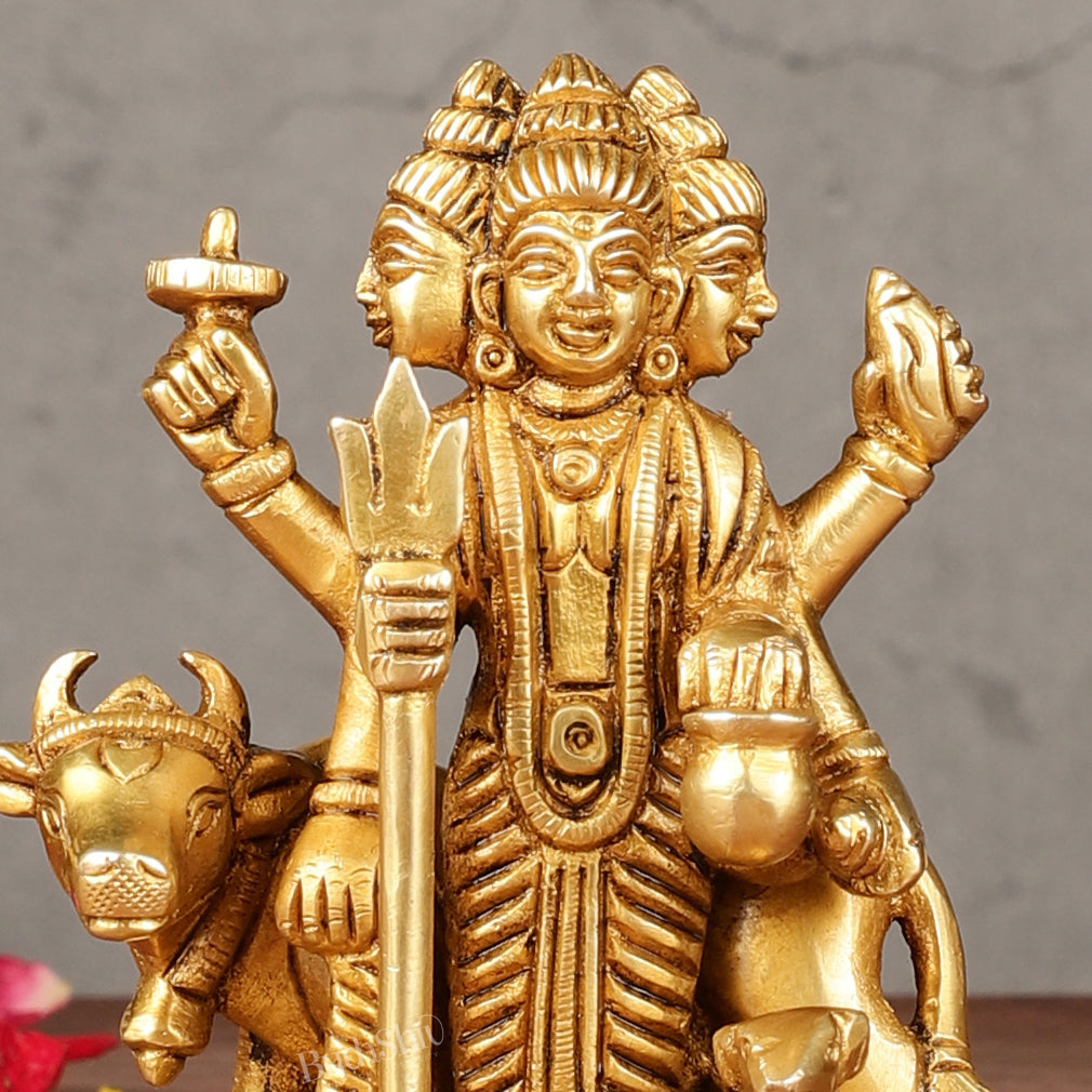 Pure Brass Small Dattatreya Guru Idol – 4.5 Inches