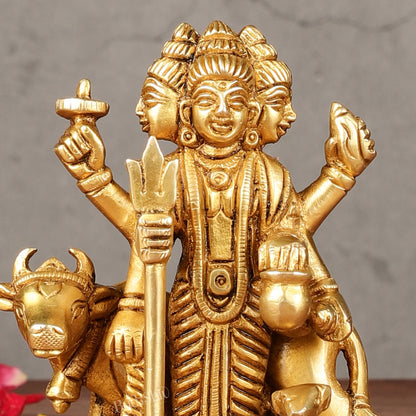 Pure Brass Small Dattatreya Guru Idol – 4.5 Inches