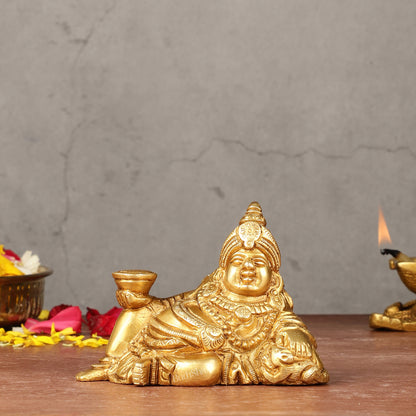 Pure Brass Resting Kubera Idol Small | 3.5"