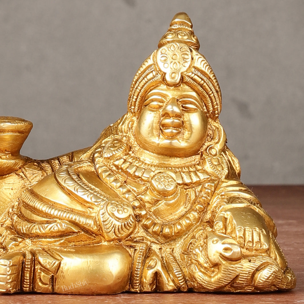 Pure Brass Resting Kubera Idol Small | 3.5"