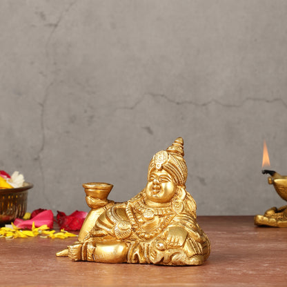 Pure Brass Resting Kubera Idol Small | 3.5"