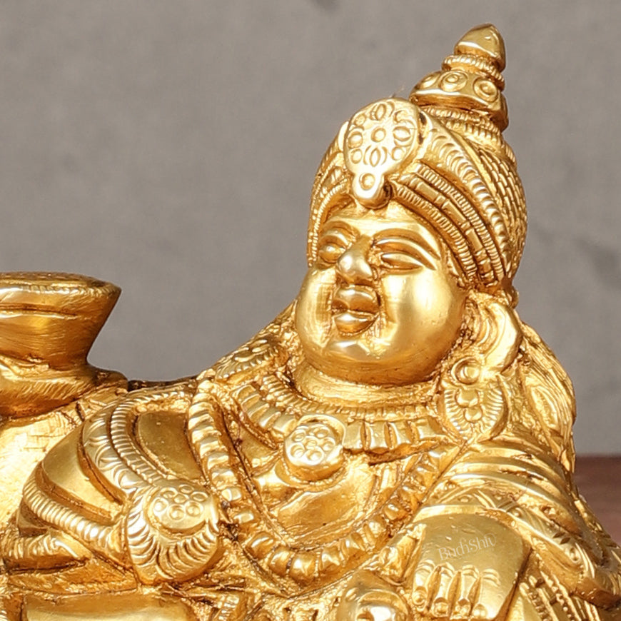 Pure Brass Resting Kubera Idol Small | 3.5"