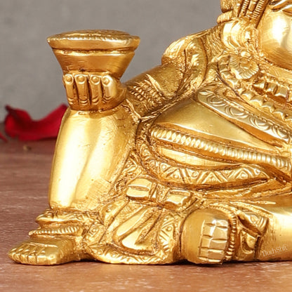 Pure Brass Resting Kubera Idol Small | 3.5"