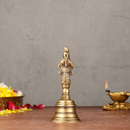 Antique Brass Lord Hanuman Temple Hand Bell for Pooja | Height 5.5 inch