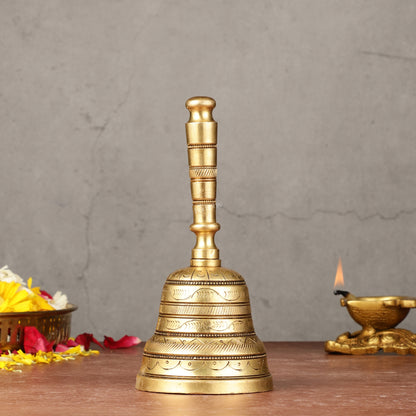 Superfine Brass Hand Bell for Pooja | Height 7 inch