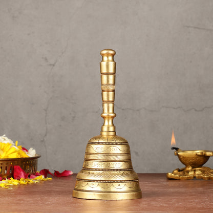 Superfine Brass Hand Bell for Pooja | Height 7 inch