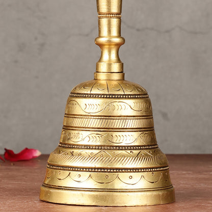 Superfine Brass Hand Bell for Pooja | Height 7 inch