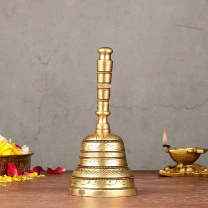 Superfine Brass Hand Bell for Pooja | Height 7 inch