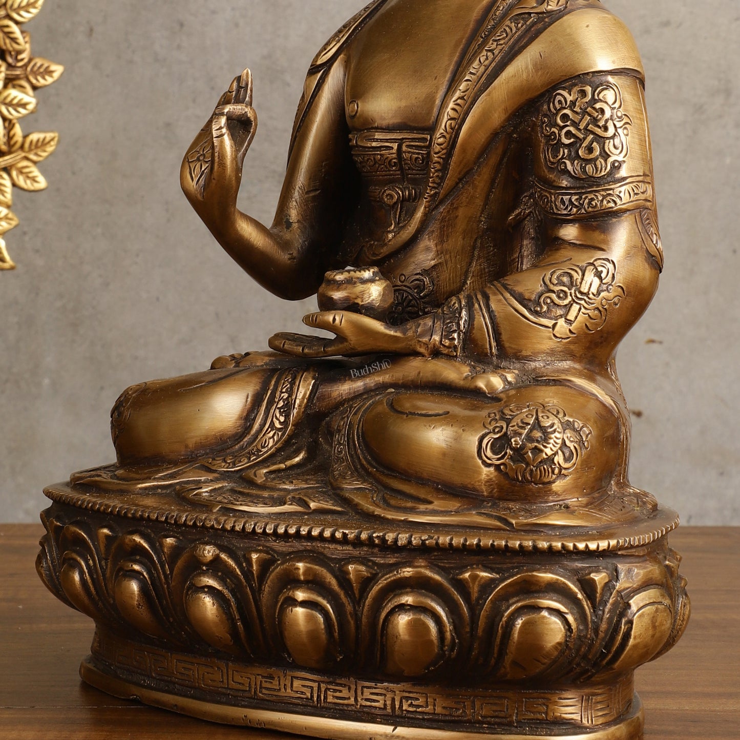 Pure Brass Blessing Buddha Statue - Unique Design, 12.5" Height