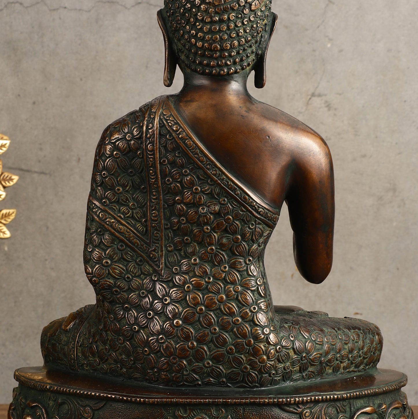 Pure Brass Antique Buddha Blessing Statue - 13.5" Height