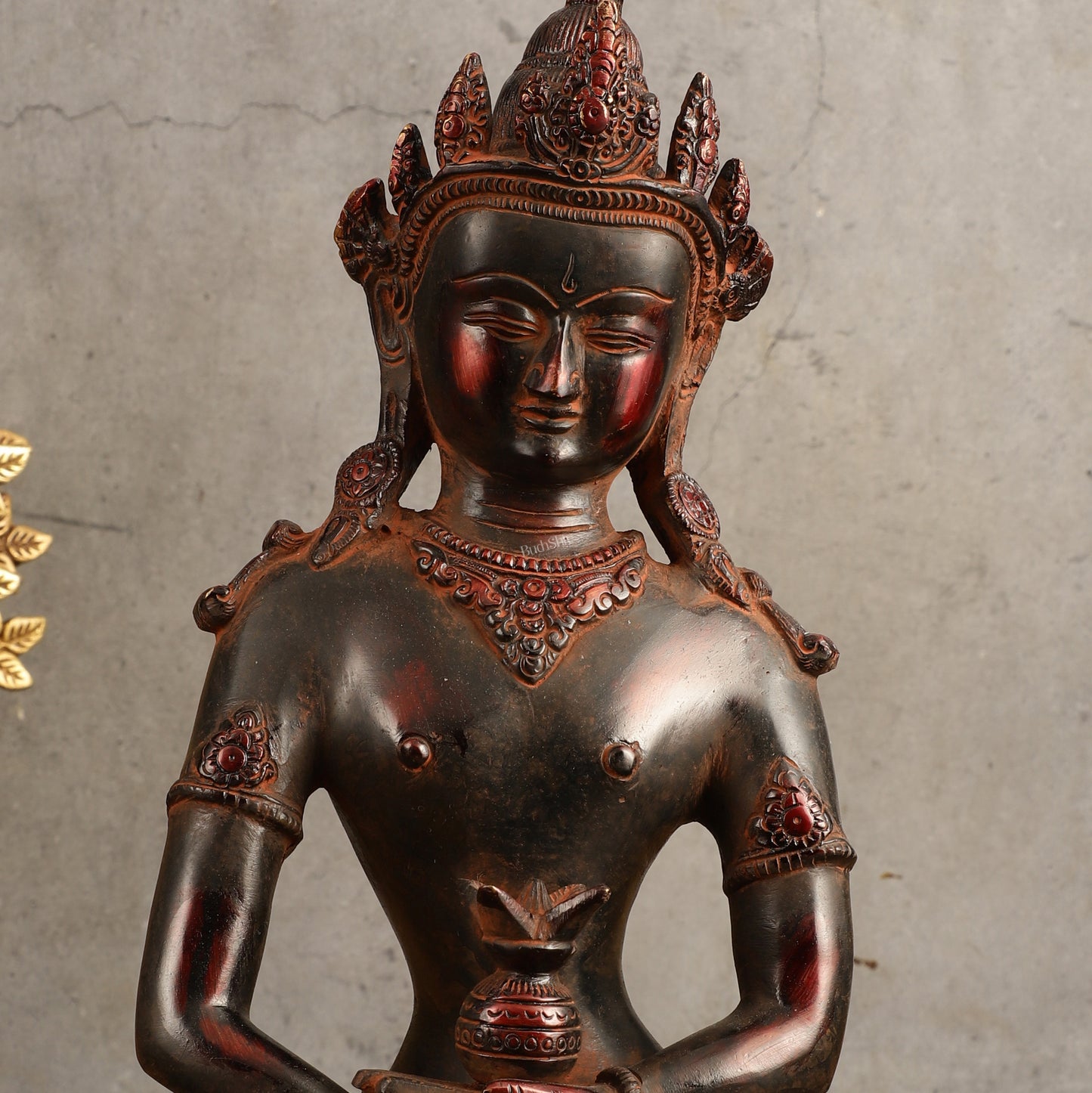 Pure Brass Meditating Buddha Statue - Antique Red Finish, 13" Height