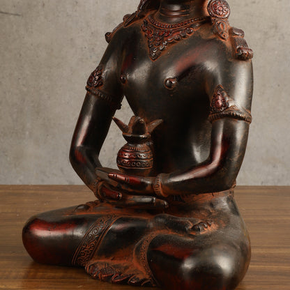 Pure Brass Meditating Buddha Statue - Antique Red Finish, 13" Height