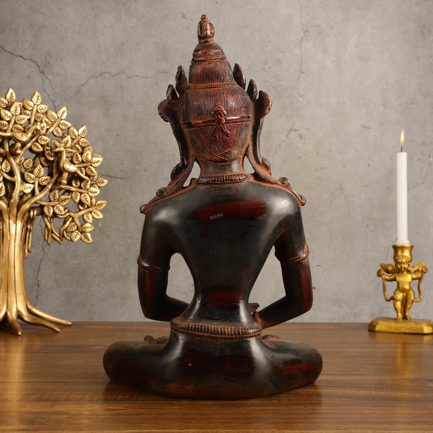 Pure Brass Meditating Buddha Statue - Antique Red Finish, 13" Height