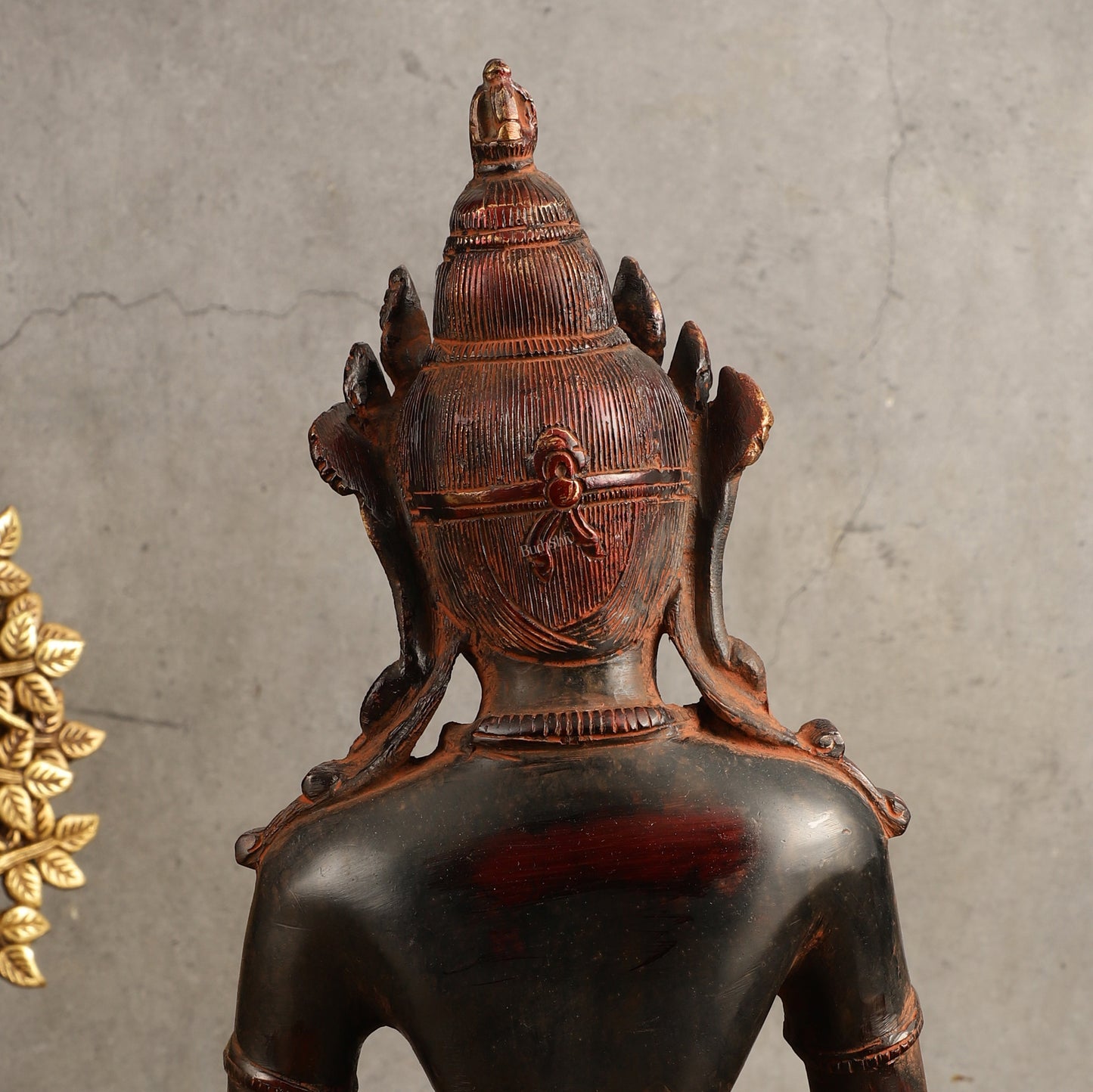 Pure Brass Meditating Buddha Statue - Antique Red Finish, 13" Height