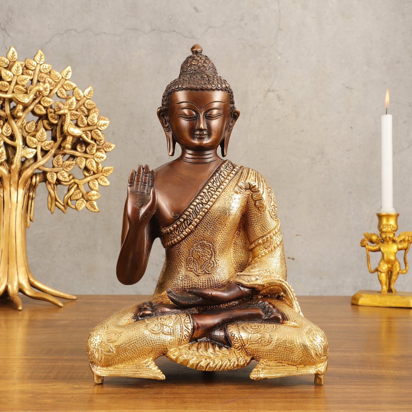 Pure Brass Buddha Dual Tone Sculpture - 11" Height